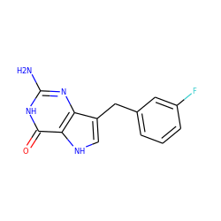 Nc1nc2c(Cc3cccc(F)c3)c[nH]c2c(=O)[nH]1 ZINC000013861143