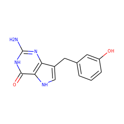 Nc1nc2c(Cc3cccc(O)c3)c[nH]c2c(=O)[nH]1 ZINC000013798445