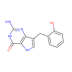 Nc1nc2c(Cc3ccccc3O)c[nH]c2c(=O)[nH]1 ZINC000013798502