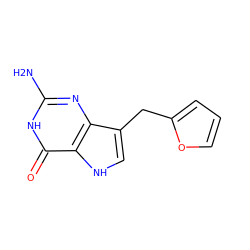 Nc1nc2c(Cc3ccco3)c[nH]c2c(=O)[nH]1 ZINC000013861147