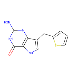 Nc1nc2c(Cc3cccs3)c[nH]c2c(=O)[nH]1 ZINC000013861141