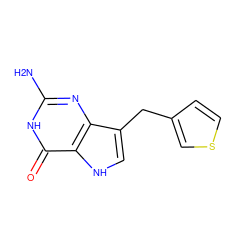 Nc1nc2c(Cc3ccsc3)c[nH]c2c(=O)[nH]1 ZINC000000005543