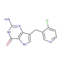 Nc1nc2c(Cc3cnccc3Cl)c[nH]c2c(=O)[nH]1 ZINC000013798516