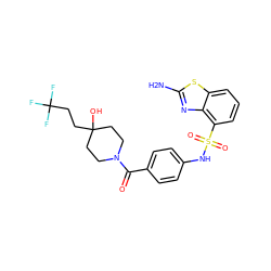 Nc1nc2c(S(=O)(=O)Nc3ccc(C(=O)N4CCC(O)(CCC(F)(F)F)CC4)cc3)cccc2s1 ZINC000217717303