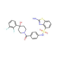 Nc1nc2c(S(=O)(=O)Nc3ccc(C(=O)N4CCC(O)(c5cccc(F)c5F)CC4)cc3)cccc2s1 ZINC000217792084