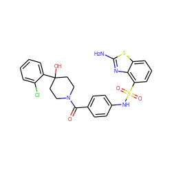 Nc1nc2c(S(=O)(=O)Nc3ccc(C(=O)N4CCC(O)(c5ccccc5Cl)CC4)cc3)cccc2s1 ZINC000217617046