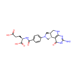 Nc1nc2c(c(=O)[nH]1)[C@@H]1CN(c3ccc(C(=O)N[C@H](CCC(=O)O)C(=O)O)cc3)C[C@H]1CN2 ZINC000058497785