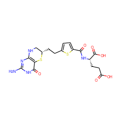 Nc1nc2c(c(=O)[nH]1)S[C@@H](CCc1ccc(C(=O)N[C@@H](CCC(=O)O)C(=O)O)s1)CN2 ZINC000003806987