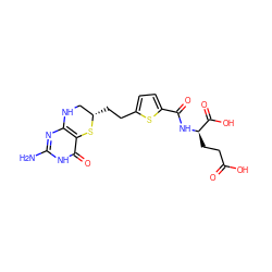 Nc1nc2c(c(=O)[nH]1)S[C@@H](CCc1ccc(C(=O)N[C@H](CCC(=O)O)C(=O)O)s1)CN2 ZINC000026572784