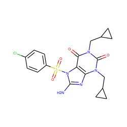 Nc1nc2c(c(=O)n(CC3CC3)c(=O)n2CC2CC2)n1S(=O)(=O)c1ccc(Cl)cc1 ZINC000000605562