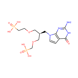 Nc1nc2c(ccn2C[C@H](COCCP(=O)(O)O)COCP(=O)(O)O)c(=O)[nH]1 ZINC001772594078