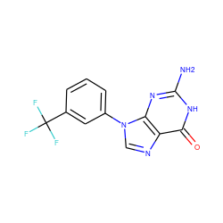 Nc1nc2c(ncn2-c2cccc(C(F)(F)F)c2)c(=O)[nH]1 ZINC000001748412