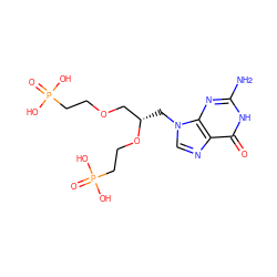 Nc1nc2c(ncn2C[C@@H](COCCP(=O)(O)O)OCCP(=O)(O)O)c(=O)[nH]1 ZINC000095582835