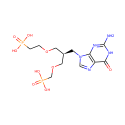 Nc1nc2c(ncn2C[C@H](COCCP(=O)(O)O)COCP(=O)(O)O)c(=O)[nH]1 ZINC001772583583