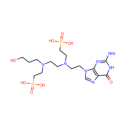 Nc1nc2c(ncn2CCN(CCN(CCCO)CCP(=O)(O)O)CCP(=O)(O)O)c(=O)[nH]1 ZINC000473135474