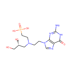 Nc1nc2c(ncn2CCN(CCP(=O)(O)O)C[C@@H](O)CO)c(=O)[nH]1 ZINC000473097178