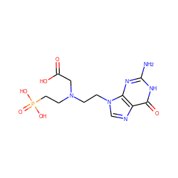 Nc1nc2c(ncn2CCN(CCP(=O)(O)O)CC(=O)O)c(=O)[nH]1 ZINC000095574749