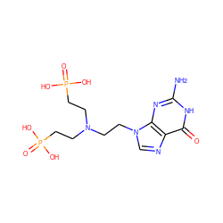 Nc1nc2c(ncn2CCN(CCP(=O)(O)O)CCP(=O)(O)O)c(=O)[nH]1 ZINC000095571917