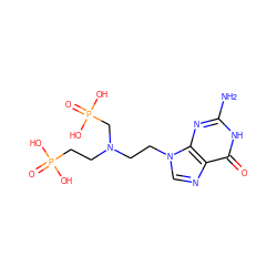 Nc1nc2c(ncn2CCN(CCP(=O)(O)O)CP(=O)(O)O)c(=O)[nH]1 ZINC000210602524