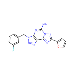 Nc1nc2c(nnn2Cc2cccc(F)c2)c2nc(-c3ccco3)nn12 ZINC000026572952