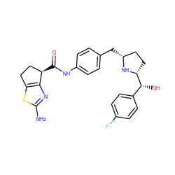 Nc1nc2c(s1)CC[C@H]2C(=O)Nc1ccc(C[C@@H]2CC[C@H]([C@H](O)c3ccc(F)cc3)N2)cc1 ZINC000103252167