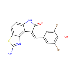 Nc1nc2c3c(ccc2s1)NC(=O)/C3=C\c1cc(Br)c(O)c(Br)c1 ZINC000100846281