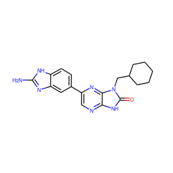 Nc1nc2cc(-c3cnc4[nH]c(=O)n(CC5CCCCC5)c4n3)ccc2[nH]1 ZINC000082152536