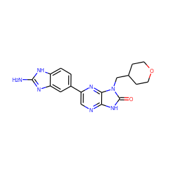 Nc1nc2cc(-c3cnc4[nH]c(=O)n(CC5CCOCC5)c4n3)ccc2[nH]1 ZINC000082152534