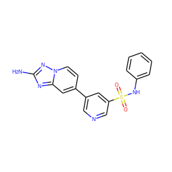 Nc1nc2cc(-c3cncc(S(=O)(=O)Nc4ccccc4)c3)ccn2n1 ZINC000095559984