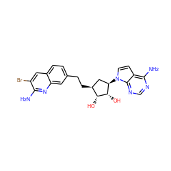 Nc1nc2cc(CC[C@H]3C[C@@H](n4ccc5c(N)ncnc54)[C@H](O)[C@@H]3O)ccc2cc1Br ZINC000616568786