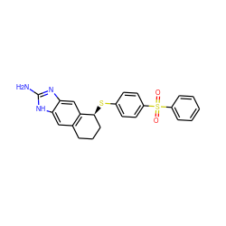 Nc1nc2cc3c(cc2[nH]1)CCC[C@@H]3Sc1ccc(S(=O)(=O)c2ccccc2)cc1 ZINC000013451109