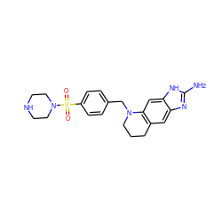 Nc1nc2cc3c(cc2[nH]1)N(Cc1ccc(S(=O)(=O)N2CCNCC2)cc1)CCC3 ZINC000003779346