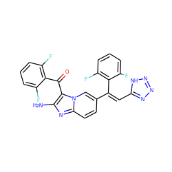 Nc1nc2ccc(/C(=C/c3nnn[nH]3)c3c(F)cccc3F)cn2c1C(=O)c1c(F)cccc1F ZINC000014945543