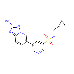 Nc1nc2ccc(-c3cncc(S(=O)(=O)NCC4CC4)c3)cn2n1 ZINC000084669572