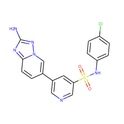 Nc1nc2ccc(-c3cncc(S(=O)(=O)Nc4ccc(Cl)cc4)c3)cn2n1 ZINC000084669284