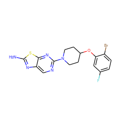 Nc1nc2cnc(N3CCC(Oc4cc(F)ccc4Br)CC3)nc2s1 ZINC000072126078