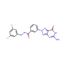 Nc1nc2nn(-c3cccc(C(=O)NCc4cc(Cl)cc(Cl)c4)c3)nc2c(=O)[nH]1 ZINC000013559919