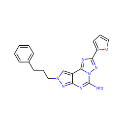 Nc1nc2nn(CCCc3ccccc3)cc2c2nc(-c3ccco3)nn12 ZINC000013672043