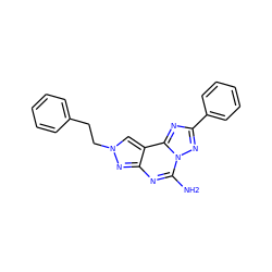 Nc1nc2nn(CCc3ccccc3)cc2c2nc(-c3ccccc3)nn12 ZINC000038494590