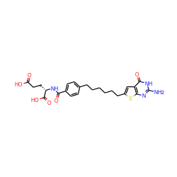 Nc1nc2sc(CCCCCCc3ccc(C(=O)N[C@@H](CCC(=O)O)C(=O)O)cc3)cc2c(=O)[nH]1 ZINC000040424100