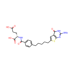 Nc1nc2sc(CCCCCc3ccc(C(=O)N[C@@H](CCC(=O)O)C(=O)O)cc3)cc2c(=O)[nH]1 ZINC000040951561