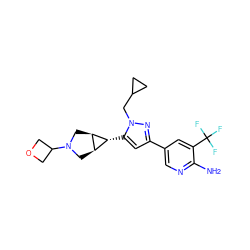 Nc1ncc(-c2cc([C@@H]3[C@H]4CN(C5COC5)C[C@H]43)n(CC3CC3)n2)cc1C(F)(F)F ZINC000148070431