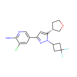 Nc1ncc(-c2cc([C@@H]3CCOC3)n(C3CC(F)(F)C3)n2)cc1Cl ZINC000146486652