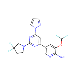 Nc1ncc(-c2cc(-n3cccn3)nc(N3CCC(F)(F)C3)n2)cc1OC(F)F ZINC000653778414