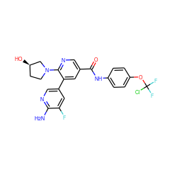 Nc1ncc(-c2cc(C(=O)Nc3ccc(OC(F)(F)Cl)cc3)cnc2N2CC[C@@H](O)C2)cc1F ZINC001772610929