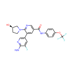 Nc1ncc(-c2cc(C(=O)Nc3ccc(OC(F)(F)F)cc3)cnc2N2CC[C@@H](O)C2)cc1F ZINC001772615841