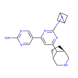 Nc1ncc(-c2cc(C3[C@H]4CC[C@H]3CNC4)nc(N3CC4CC3C4)n2)cn1 ZINC000653762354