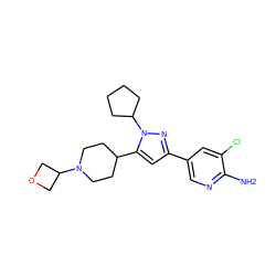 Nc1ncc(-c2cc(C3CCN(C4COC4)CC3)n(C3CCCC3)n2)cc1Cl ZINC000146457587