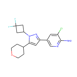 Nc1ncc(-c2cc(C3CCOCC3)n(C3CC(F)(F)C3)n2)cc1Cl ZINC000146500105