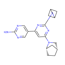 Nc1ncc(-c2cc(N3C[C@@H]4CC[C@H]3C4)nc(N3CC4CC3C4)n2)cn1 ZINC000653762387